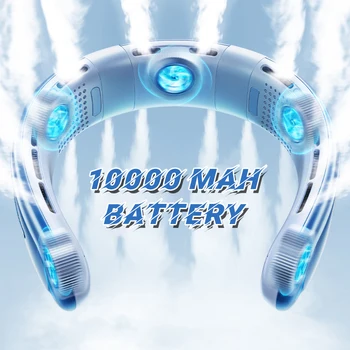 10000 мАч Шейный Вентилятор Мини Портативный Безлопастный Бесшумный Шейный Вентилятор USB Перезаряжаемый 3 Скорости Без Звука Беспроводные Электрические Вентиляторы для охлаждения шеи