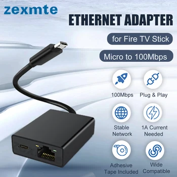 Сетевой адаптер Zexmte Chromecast Ethernet для сетевой карты Fire TV Stick от Micro до 100 Мбит/с для Ultra Audio Google Ethernet Switch Adapte