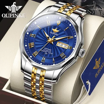 OUPINKE, автоматические часы с настоящими бриллиантами для мужчин, Швейцарский лидирующий бренд, роскошные Сапфировые зеркальные часы из вольфрамовой стали, водонепроницаемые наручные часы