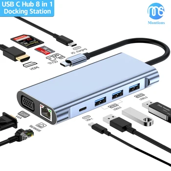 10 В 1 USB C Концентратор Док-станция с 4k HDMI VGA USB Thunderbolt 3 Gigabit Ethernet Аудио SD/TF для ПК Macbook Air M1 iPad Pro