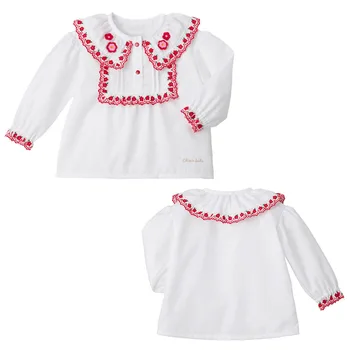 Весенние новые рубашки с длинными рукавами для девочек, Блузки с цветочной вышивкой, блузка в стиле принцессы, Рубашка для маленьких девочек, Японская детская одежда