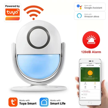 Tuya WIFI Сигнализация 120 дБ Работает с Google Alexa 433 PIR-детектором, датчиком двери, умной домашней безопасностью, приложением Smart Life, взломщиком