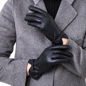 Кожаные перчатки, зимние теплые перчатки, женские перчатки из овчины, теплые с бархатом, толстые женские перчатки для верховой езды, ветрозащитные