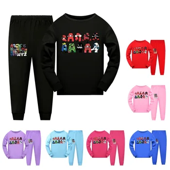 Одежда Alphabet Lore для мальчиков и девочек, осенняя пижама, хлопковая футболка с длинными рукавами + брюки, пижамный костюм, детская повседневная спортивная одежда