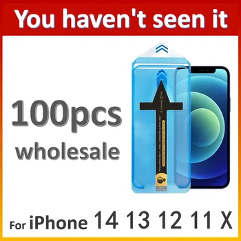 100ШТ оптом iPhone 14 Pro Max 13 12 11 X Защитная пленка для мобильного телефона Без Пыли, Защитное Стекло для экрана С Установочным комплектом Для Удаления