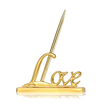 Золотой держатель для ручек, Свадебная ручка для подписи с позолоченным металлическим держателем для Любви, набор ручек для вечеринок (золото)