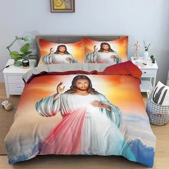 3D Пододеяльник с Иисусом, комплект постельного белья Christian Sacred Jesus, одеяло, чехол Подходит для постельного белья Christian Jesus, Да благословит вас Бог