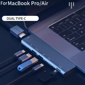 Двойной концентратор Type C К 4k HDMI USB 3,0 USB C TF/SD-Ридер Thunderbolt 3 Адаптер Быстрой зарядки Для Передачи данных MacBook Air/Pro