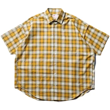 BEAMS 22SS Летняя повседневная рубашка в японском стиле, Клетчатый кардиган, Свободная рабочая рубашка с коротким рукавом Для мужчин и женщин