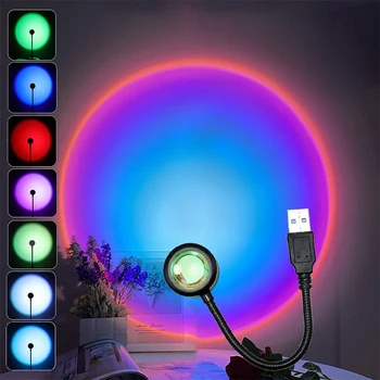 USB LED Sunset Lamp Night Light Проектор Фотография Настенная Атмосфера Неоновые Огни для Украшения Вечеринки Спальня Декор Гостиной