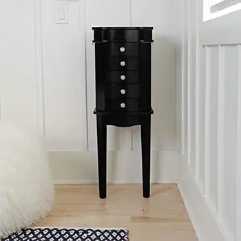 Шкаф для ювелирных изделий - современный деревянный органайзер для хранения с крючками для ожерелий, 5 выдвижными ящиками и туалетным зеркалом, белый