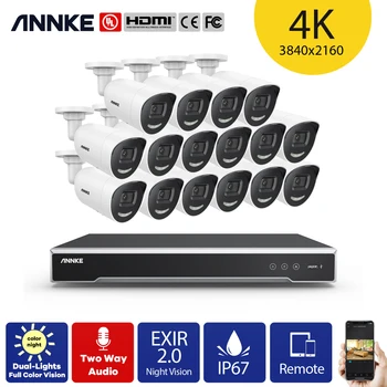 ANNKE 16CH 4K Ultra HD POE Сетевая Система Видеонаблюдения H.265 + NVR 16X8MP 30m EXIR Наружная IP-камера ночного Видения с Обнаружением Человека