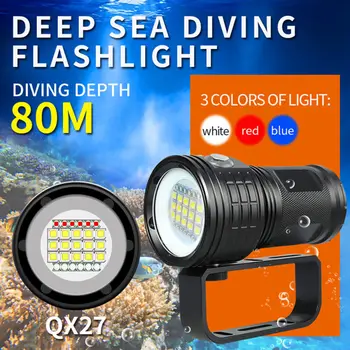 180000LM Подводный фонарик для фотосъемки, фонарик для дайвинга, Белая, красная, синяя лампа, расстояние для дайвинга более 500 м, яркий свет для дайвинга