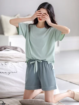 Пижама Jialefen, женские летние хлопчатобумажные шорты с короткими рукавами, домашнюю одежду можно носить на улице летом.