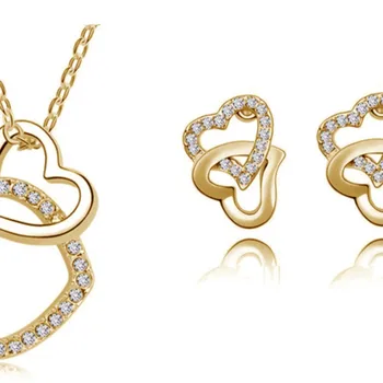 Ожерелье с двойным сердцем, серьги, модный ювелирный набор для влюбленных, бренд для девочек, свадьба, новое поступление, АААА + стразы, подарок на день рождения, свадьба