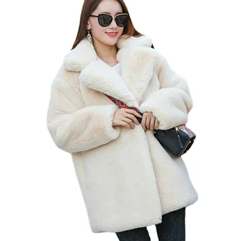 2023 Новое женское зимнее теплое пальто из искусственного меха, Толстое Женское пальто средней длины с отложным воротником, Женское теплое женское Casaco Feminino