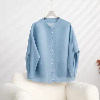 Весна 2023, женские винтажные топы, свободный кардиган с пряжкой в японском стиле, куртка Miyak, плиссированная одежда больших размеров с длинным рукавом