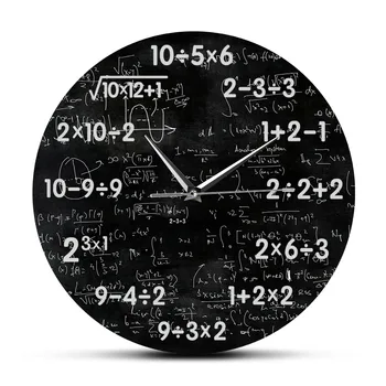 Класс математики Черная Классная доска Бесшумные Настенные Часы Настенный знак Класса математики Математические Уравнения Настенные часы Подарок Учителю математики Ботанику