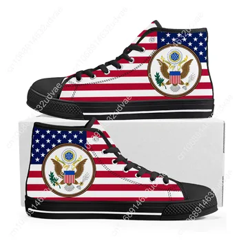 Флаг США Американские Красные Синие Белые Художественные Кроссовки с высоким Берцем Мужские Женские Подростковые Парусиновые Кроссовки Повседневная обувь для пары На Заказ