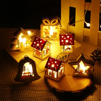 Рождественские украшения для дома, Деревянный орнамент, Подвеска в домике, Светящийся орнамент на Рождественскую елку, Принадлежности для Рождественской вечеринки