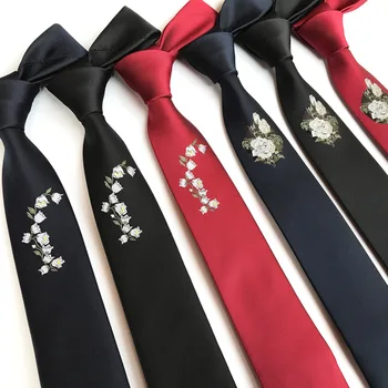 2018 Новый высококачественный узкий галстук с вышивкой в виде розы, 6 см, корейский модный галстук с вышивкой в виде магнолии, новый дизайн