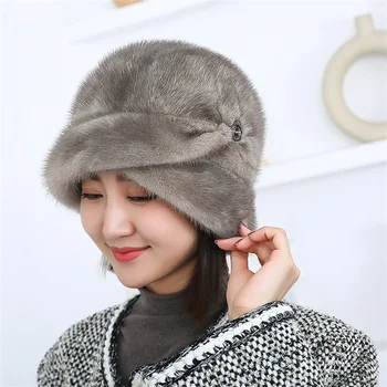 Женская элегантная роскошная зимняя меховая шапка из высококачественного меха норки, теплая шапка для бассейна, зимняя комфортная шапка для предотвращения простуды