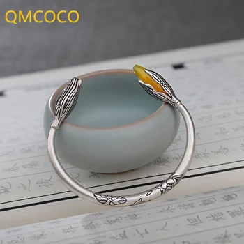 QMCOCO Новый Стиль, Серебристый Цвет, Винтажный Простой Цветочный браслет для женщин, Модный Элегантный Ювелирный подарок в этническом стиле для вечеринок