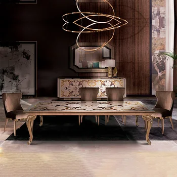 Европейская резьба по дереву, французский двор, вилла, прямоугольный обеденный стол, скатерть, обеденный стул, мебель на заказ