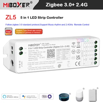 Miboxer ZL5 (Zigbee 3,0 + 2,4 Г) Двойной белый/RGB/RGBW/RGBCCT 5 в 1 Контроллер светодиодной ленты CCT Одноцветная световая лента с Диммером 12V 24V