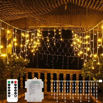 3,5 М 96 светодиодных штор в виде сосулек с батарейным питанием Светодиодная оконная Гирлянда с 8 режимами дистанционного управления Рождественская Праздничная вечеринка