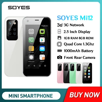 Смартфоны SOYES Mi12 Mini Android с 2,5-дюймовым дисплеем, двумя SIM-картами TF, 5-мегапиксельной камерой заднего вида, 3G WCDMA Type-C, маленькие мобильные телефоны
