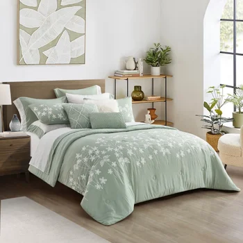 Better Homes & Gardens Sage Celine Предварительно выстиранная кровать из 12 предметов в мешке, двуспальное пуховое одеяло