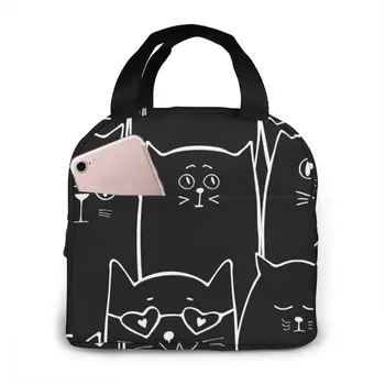 Изолированная сумка для ланча с тепловыми Милыми кошками, сумки-тоут, сумка-холодильник для пикника, ланч-бокс для детей, женщин, девочек, мужчин, детей