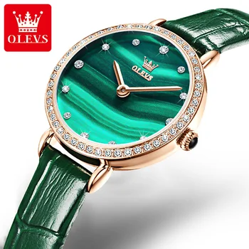 OLEVS Женские часы с зеленым Циферблатом, Кварцевые часы, Роскошный Браслет на запястье, Элегантные Женские часы Relogio Feminino 6628