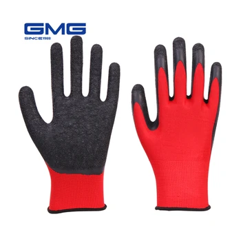 Садовые перчатки Защитные Черные Рабочие перчатки из латекса и полиэстера, противоскользящие дышащие прочные резиновые рабочие перчатки для складской промышленности