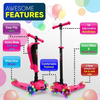 Фантастический трехколесный игрушечный самокат для малышей со встроенной светодиодной подсветкой на колесах - Scoot Scooter