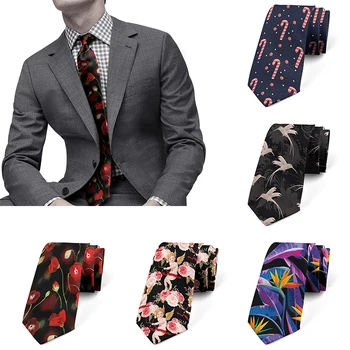 Новый модный 8 см Тонкий мужской галстук с 3D принтом цветочного черепа в стиле Харадзюку, деловые знакомства, Свадебная вечеринка, официальный галстук, фестивали, подарок
