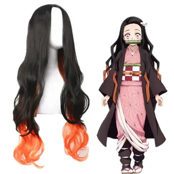 Demon Slayer Kamado Nezuko Парик Аниме Градиентная краска Изысканные Длинные Вьющиеся Волосы