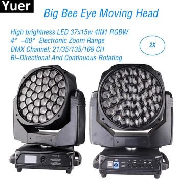 2 шт./лот, 37x15 Вт, светодиодный луч для промывки глаз большой пчелы, движущиеся головные фонари, DJ-оборудование, эффект промывки, сценические огни, движущаяся головка для дискотеки