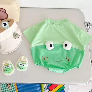 Летний Комбинезон для малышей 2023, Комбинезон с мультяшной лягушкой для мальчиков, Модная дышащая Свободная цельная одежда в корейском стиле для малышей