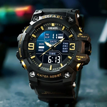 Цифровые часы с двойным временем для мужчин, модные спортивные часы, Водонепроницаемый хронограф, электронные наручные часы, автоматическая сигнализация даты 8049