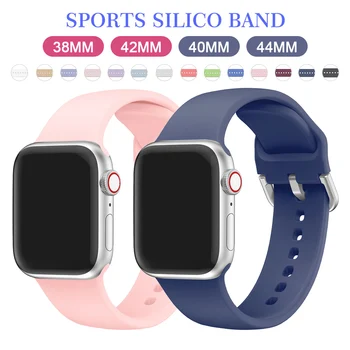Силиконовый ремешок для Apple Watch Band 45 44 42 мм, Ремешок для Часов 41 40 38 мм, Резиновый спортивный браслет для смарт-часов iWatch Серии 7 6 5 4 3
