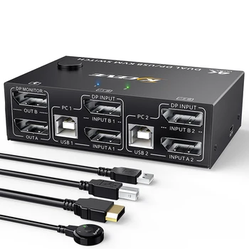 4k HDMI KVM-переключатель 4X2 с двумя мониторами 4K @ 60 Гц Расширенный дисплей USB KVM-переключатель 4 в 2 выхода для 4 ПК с общей клавиатурой, мышью и Монитором