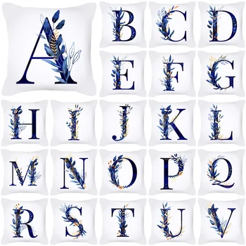 Синяя Наволочка с принтом Веточки Алфавита, Белая наволочка из полиэстера для дивана в гостиной, декоративные наволочки для дома в Скандинавском стиле