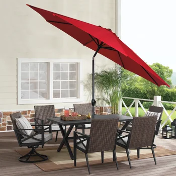 DZQ 11ft Действительно Красный Круглый Открытый Наклоняющийся Рыночный Зонт с Кривошипным абажуром зонты пляжный зонт открытый зонт