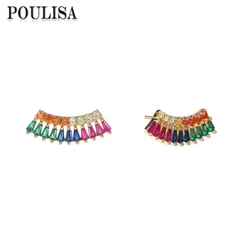 Poulisa Разноцветные геометрические серьги с горным хрусталем, роскошные серьги-гвоздики в форме сектора для женщин, ювелирные изделия для вечеринок