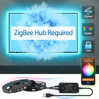 ZigBee 3,0 USB RGBW TV светодиодная лента DC5V Управление приложением Работа с Hub Bridge Echo Plus Alexa Голосовое управление подсветкой телевизора
