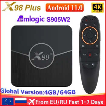 X98 Plus Amlogic S905W2 Android 11 Smart Tv Box Четырехъядерный 2,4 G и 5,8 G Двойной Wifi 4k AV1 100M Телеприставка Медиаплеер 4 ГБ 64 ГБ Новый