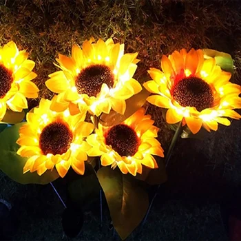 Светодиодный Солнечный светильник в виде цветка Подсолнуха, Наружный Водонепроницаемый Светильник для украшения сада, украшение газона в саду