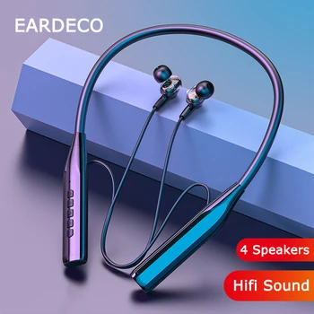 EARDECO 4 динамика, беспроводные наушники Hi-Fi, Bluetooth-наушники, стерео наушники с шейным ободком, 5,2 Басовая гарнитура с микрофоном